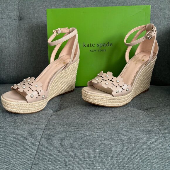BNIB Kate Spade Daisy Pearl Wedge Espadrilles - Picture 2 of 10